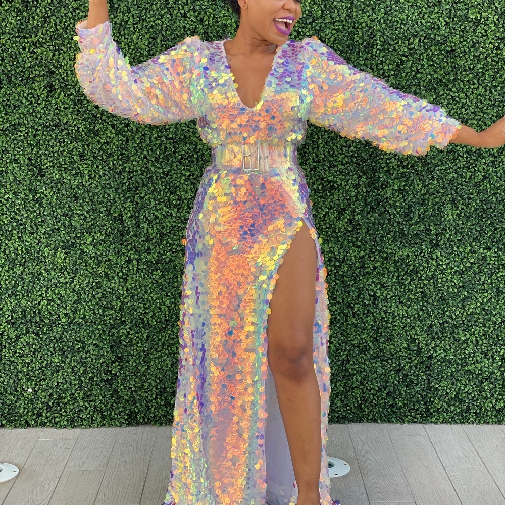 Oyemwen Sequins Hi Slit Birthday Dress